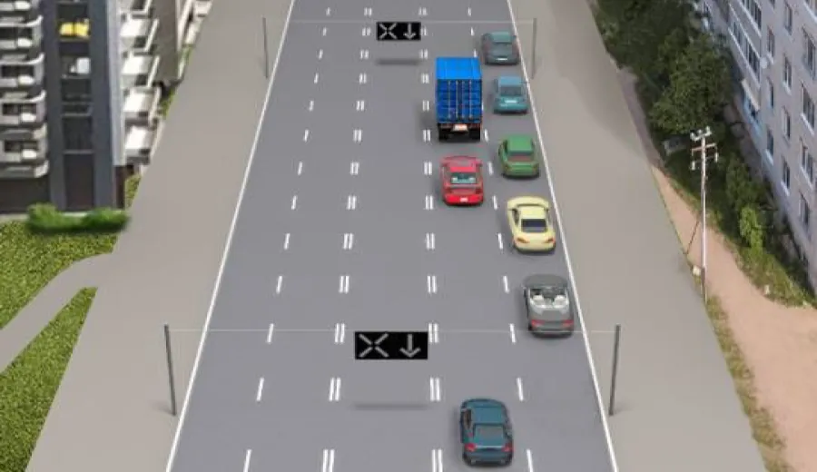 Чи дозволено водієві червоного автомобіля в даній ситуації виконати випередження вантажного автомобіля з лівого боку?