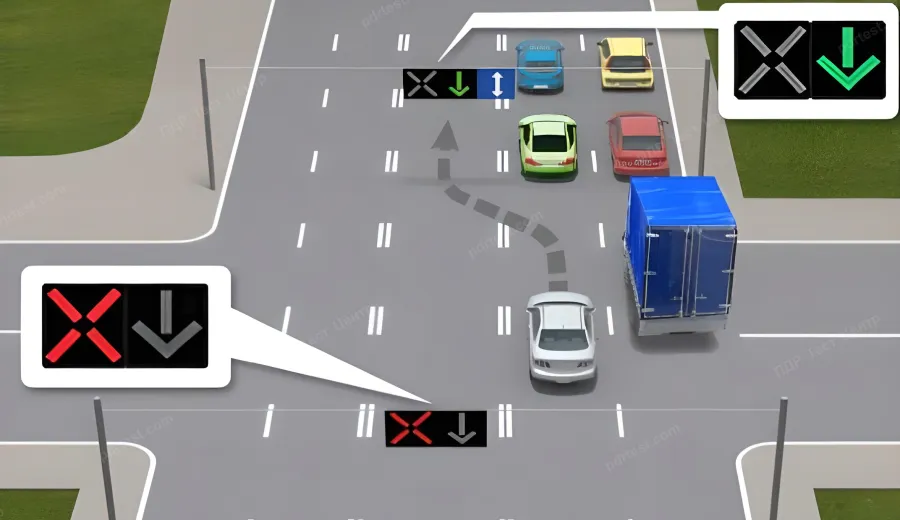 Чи дозволено водієві сірого автомобіля в'їхати на реверсивну смугу так, як показано на малюнку?