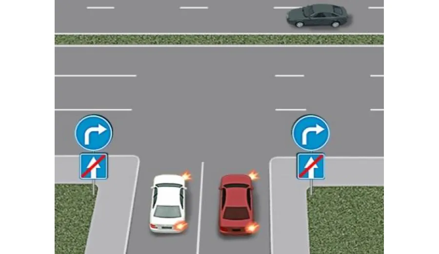 Чи дозволено буде водієві білого автомобіля виконати поворот праворуч?