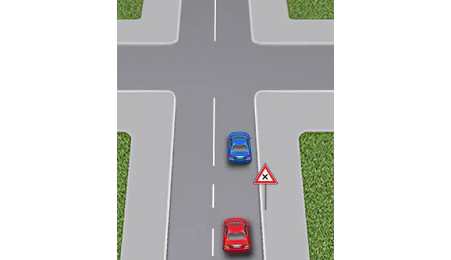 Чи дозволено водію червоного автомобіля виконати обгін в даному місці дороги?