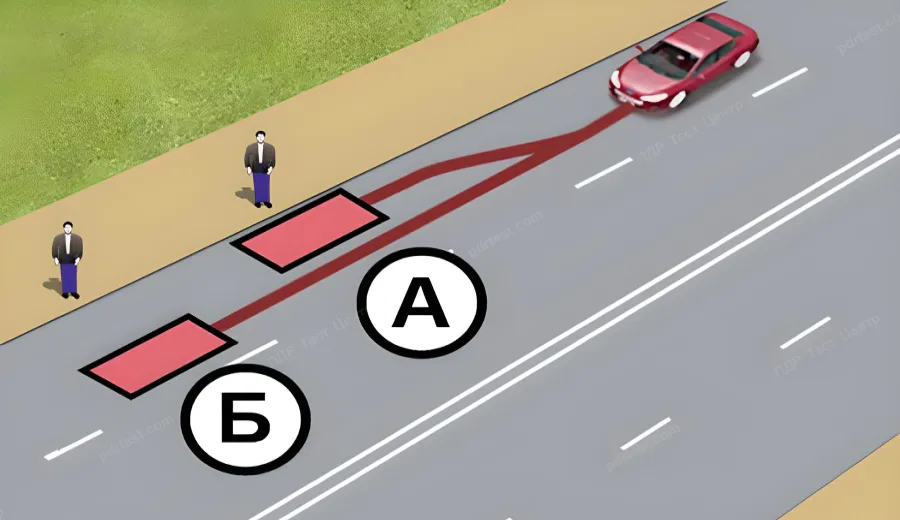 У якому місці повинен зупинитися водій червоного автомобіля?