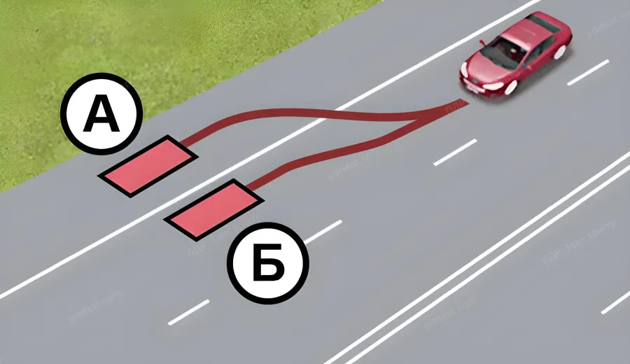 У якому місці водієві легкового автомобіля дозволено виконати зупинку або стоянку в цій ситуації?