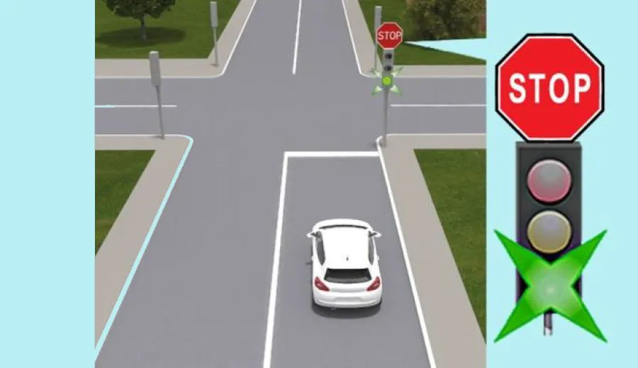Як водій білого автомобіля, що наближається до перехрестя, повинен проїхати дане перехрестя?