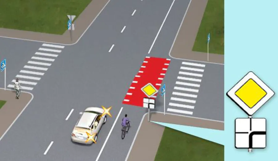 Чи повинен водій автомобіля дати дорогу велосипедисту в даній ситуації?