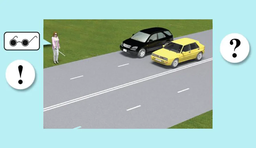 Як повинні вчинити водії в ситуації, коли пішохід, що виходить на проїзну частину, подає сигнал тростиною білого кольору, спрямованою вперед?