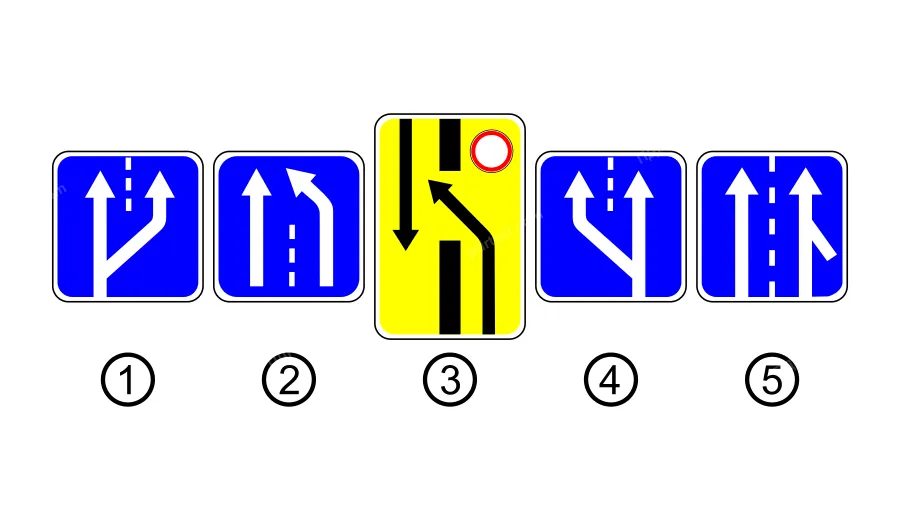 Який із зображених дорожніх знаків інформує водіїв про місце, де смуга для розгону прилягає до основної смуги руху на одному рівні з правого боку?