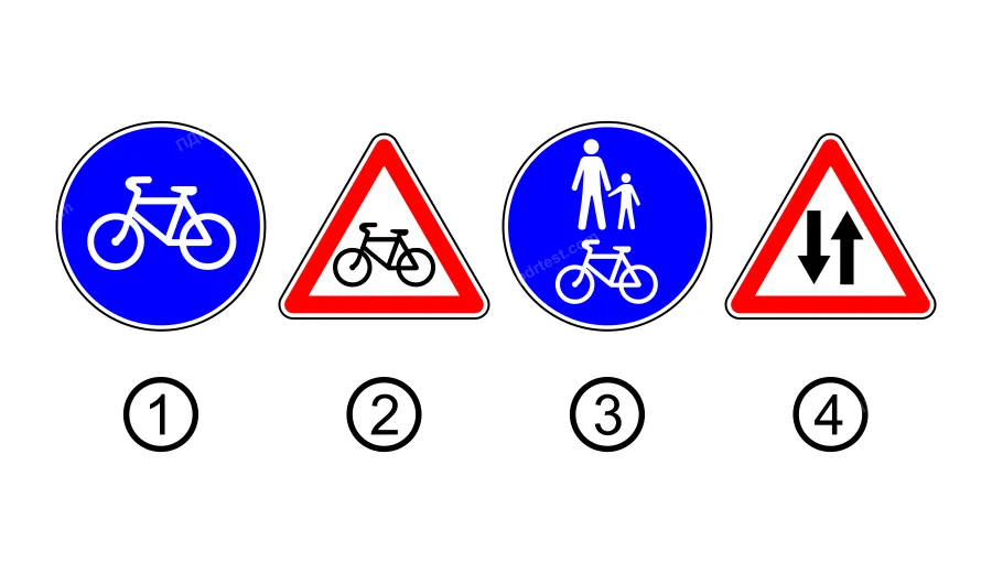 Який із зображених знаків встановлюється перед місцем перетину дороги з велосипедною доріжкою поза перехрестям?