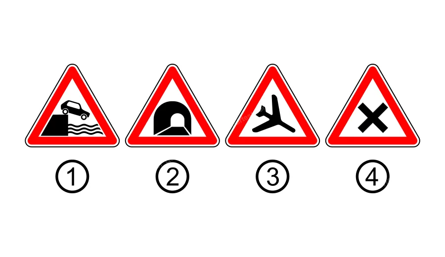 Який із зображених дорожніх знаків повторюється перед небезпечною ділянкою дороги за межами населених пунктів?