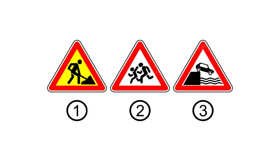 Який із зображених дорожніх знаків повторюється перед небезпечними ділянками дороги в населених пунктах?