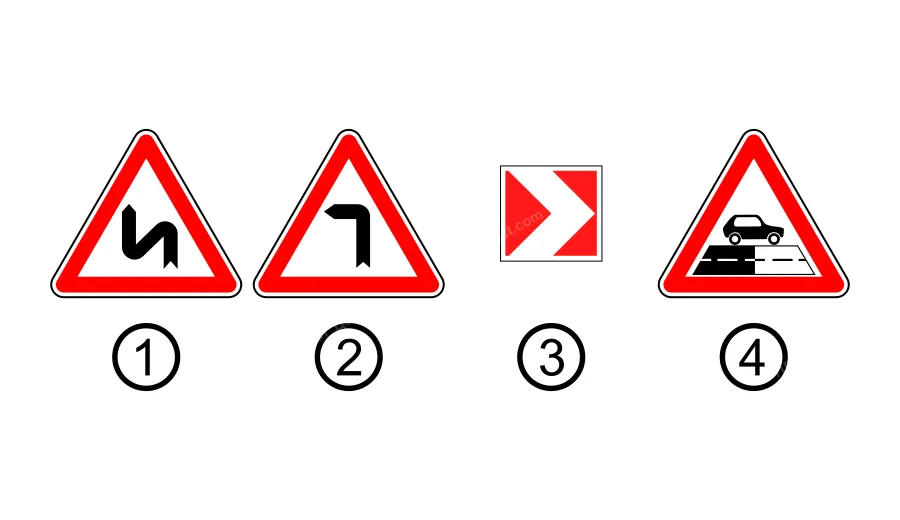 Який з наведених дорожніх знаків вказує напрямок повороту?