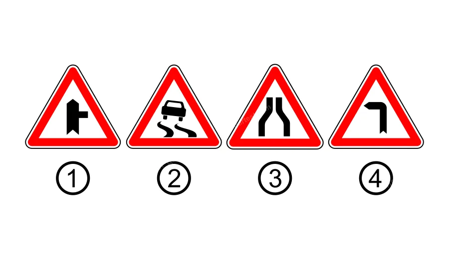 Який із зображених дорожніх знаків попереджає про заокруглення з обмеженою оглядовістю?