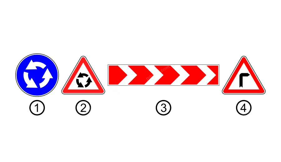 Який із зображених дорожніх знаків попереджає про наближення до перехрестя з круговим рухом?