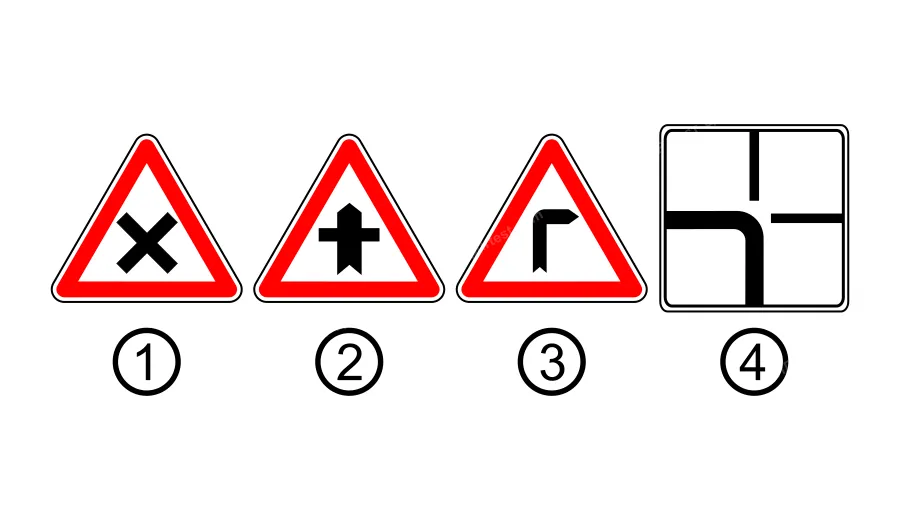 Який із зображених дорожніх знаків встановлюється при наближенні до перехрестя із другорядною дорогою?