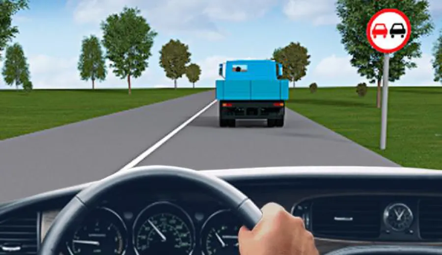 За якої з умов Вам буде дозволено виконати обгін вантажного автомобіля в зображеній ситуації?