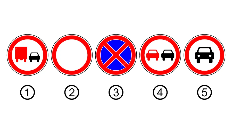 Який із зображених дорожніх знаків забороняє обгін усім транспортним засобам?