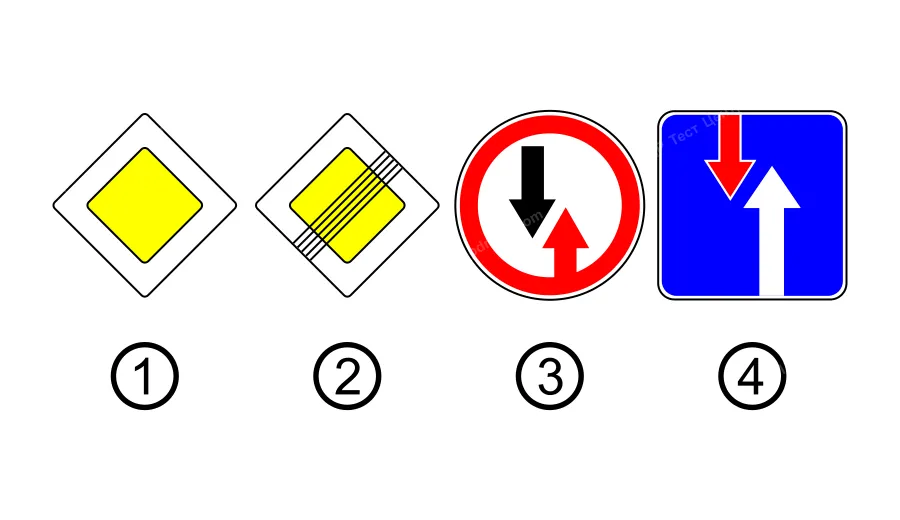 Який із зображених дорожніх знаків скасовує право першочергового проїзду нерегульованих перехресть?