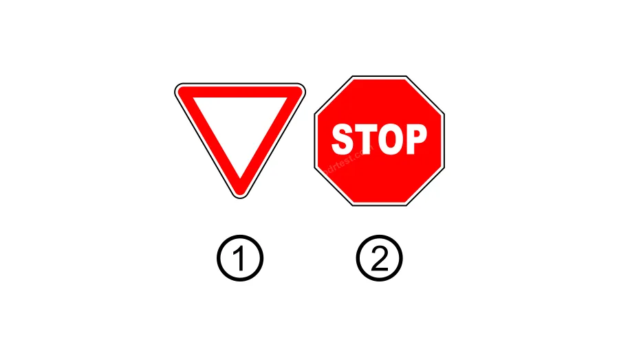 Який із зображених знаків зобов'язує дати дорогу транспортним засобам, що рухаються по дорозі, яка перетинається, на нерегульованих перехрестях?
