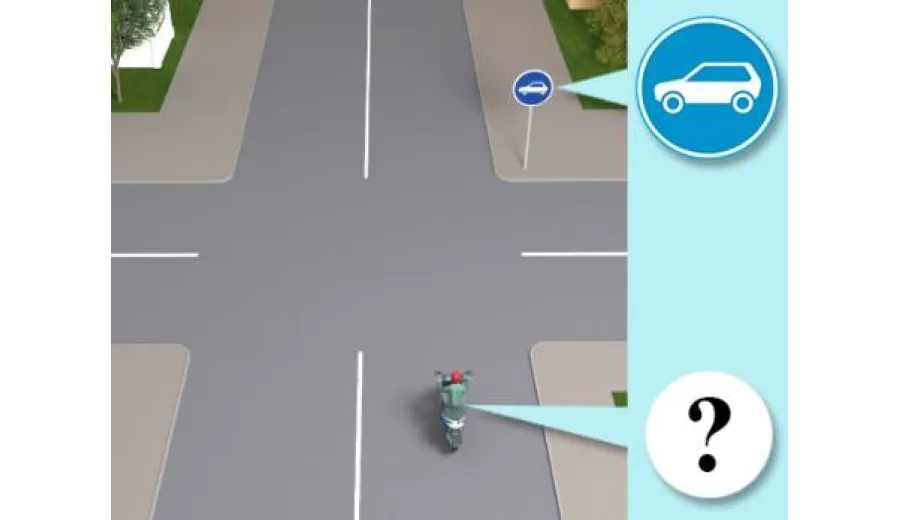Чи дозволено водієві мопеда продовжити рух прямо, якщо він обслуговує підприємства, що розташовані в позначеній зоні до найближчого перехрестя?