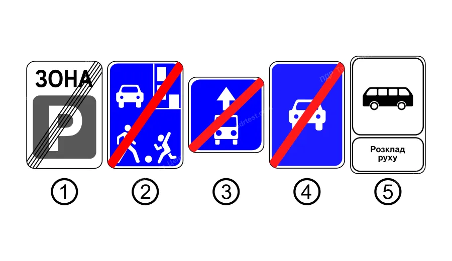 Який із зображених дорожніх знаків встановлюється в кінці посадкового майданчика зупинки автобуса?
