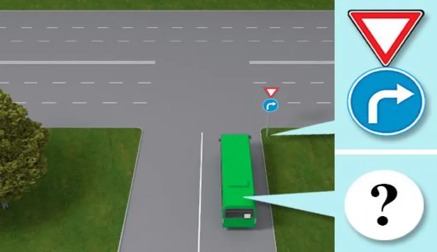 Чи дозволено водієві автобуса, що рухається за встановленим маршрутом, повернути ліворуч у зображеній ситуації?