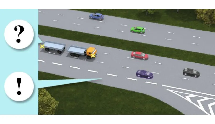Чи дозволено в даній ситуації водієві вантажного автомобіля виконати поворот праворуч, не з'їжджаючи на смугу гальмування?